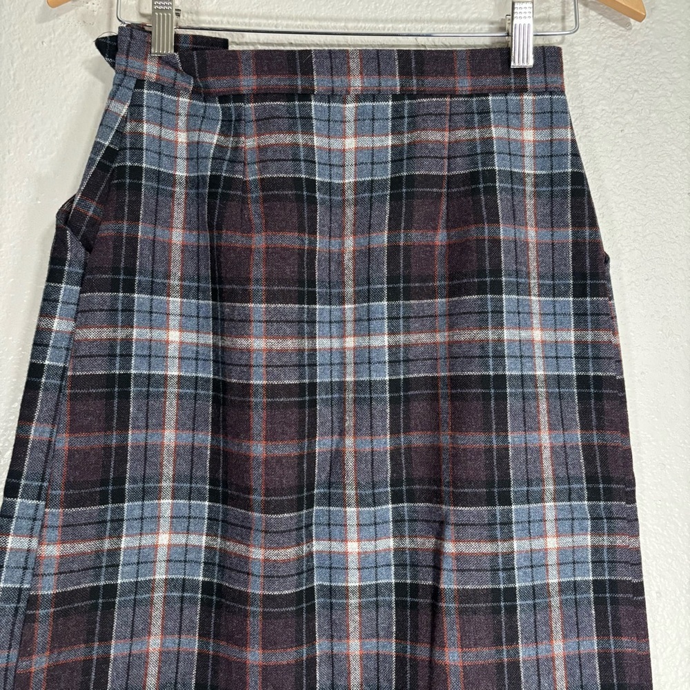 70s Vintage Union Purple Plaid Wool Skirt Size 26 School Girl Uniform A Line - Picture 3 of 6